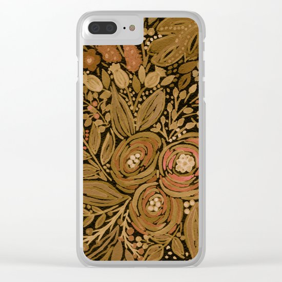 Watercolor . Black brown floral pattern . Clear iPhone Case