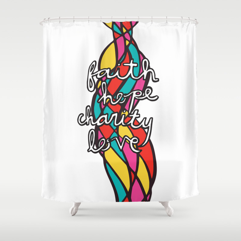 Faith Hope Charity Love Shower Curtain, Faith Based Shower Curtains