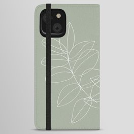 Boho Sage Green, Decor, Line Art, Botanical Leaves iPhone Wallet Case