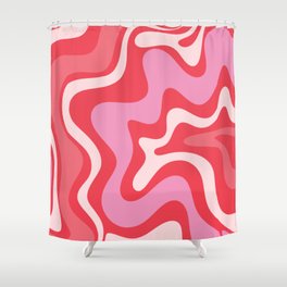 Retro Liquid Swirl Abstract Pattern Cherry Red Pink Shower Curtain
