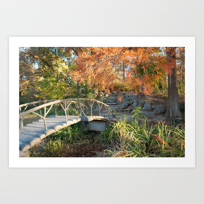 Woodward Park Bridge in Autumn - Tulsa Oklahoma Art Print