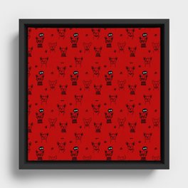 Red and Black Hand Drawn Dog Puppy Pattern Framed Canvas