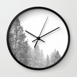 Winterland // Snowy Landscape Photography White Out Winter Pine Tree Artwork Wall Clock