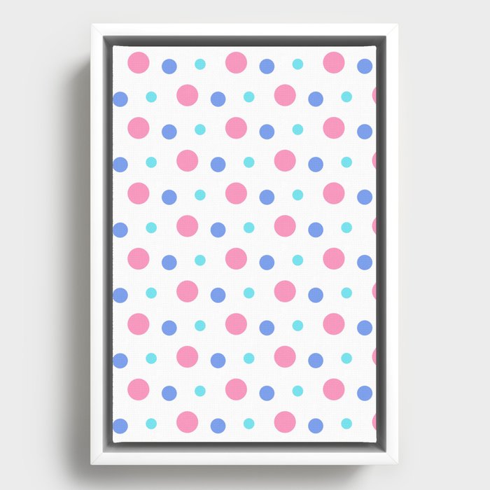 Pink Blue Dot Back To School Pattern Framed Canvas