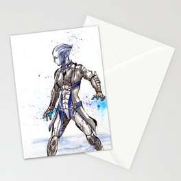 Liara from Mass Effect sumi style with calligraphy Stationery Cards
