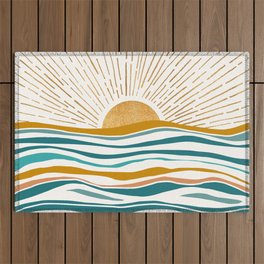 The Sun and The Sea - Gold and Teal Outdoor Rug