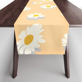 Daisy - Floral Art Pattern on Orange Table Runner