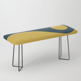 Nami Minimalist Wave and Sun Abstract in Light Mustard and Navy Blue Bench