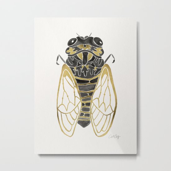 Cicada – Black & Gold Metal Print
