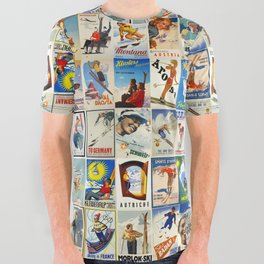 Vintage Skiing Posters All Over Graphic Tee