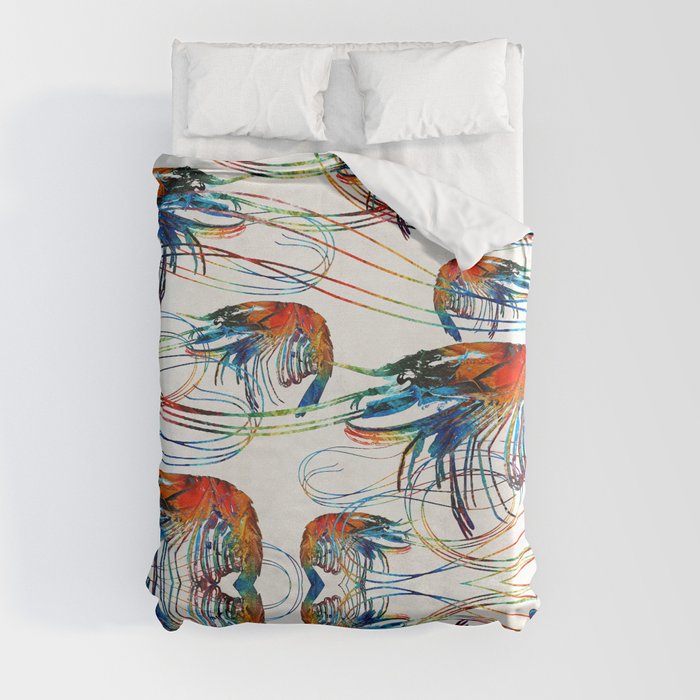 Colorful Shrimp Collage Art by Sharon Cummings Duvet Cover