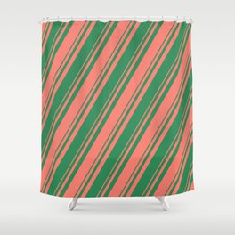 [ Thumbnail: Salmon and Sea Green Colored Stripes Pattern Shower Curtain ]