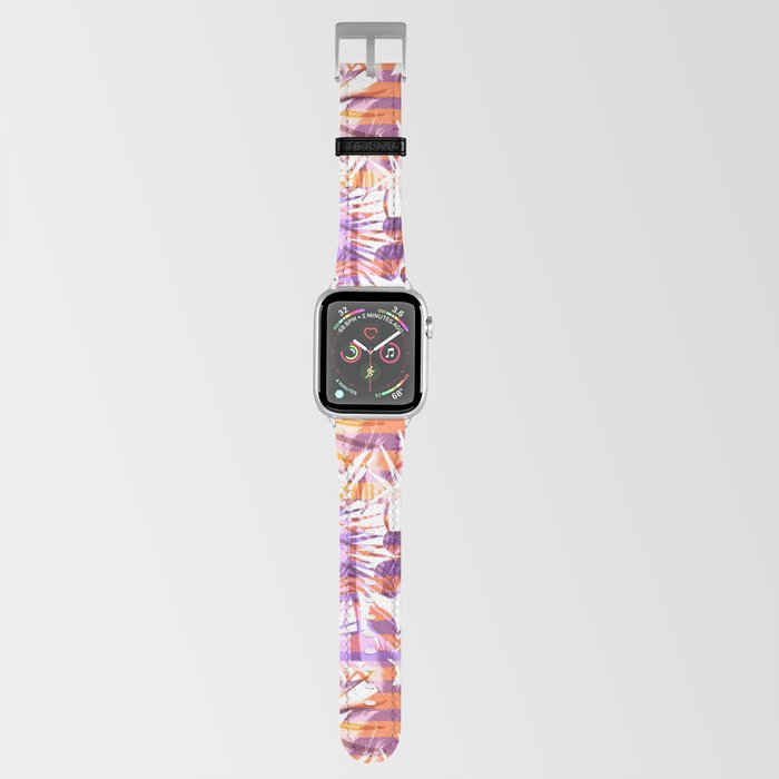 Tropical Island Retro Palm Leaves and Sun Pattern Apple Watch Band