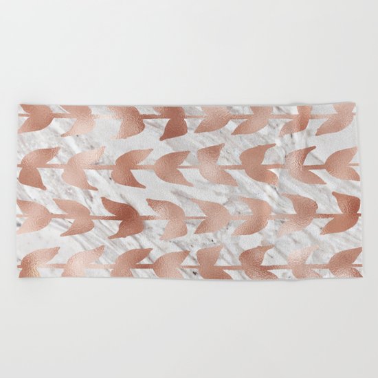 Rose gold vines on marble Beach Towel
