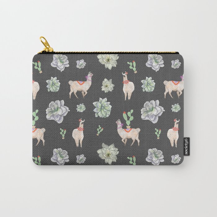 Cute Llamas & Amaryllis Floral Pattern Carry-All Pouch