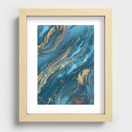 Teal Blue Emerald Marble Waves Recessed Framed Print