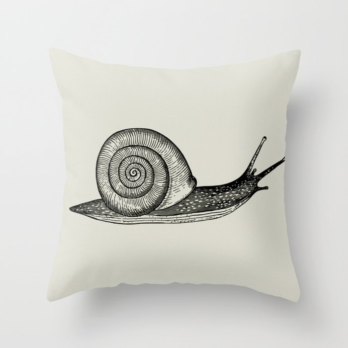 Woodcut Snail Throw Pillow