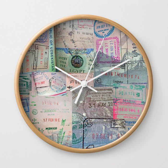 A Celebration of Passport Stamps Wall Clock