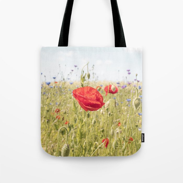 Wildflower Field | Poppy Flower in a Garden in Holland Art Print | Floral Summer Photography Tote Bag