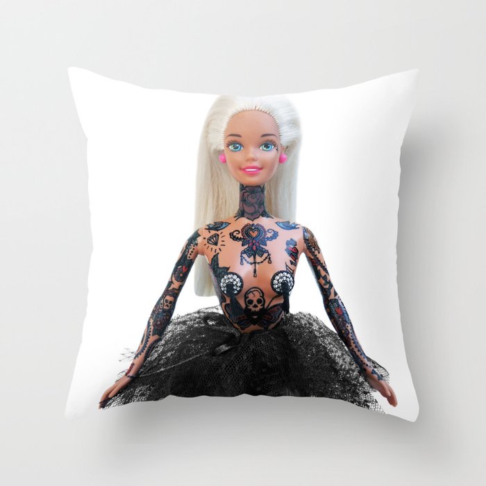Tattoed barbie face A Throw Pillow by jennifleurcreations Society6
