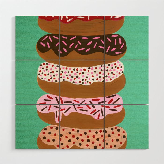 Stacked Donuts on Mint Wood Wall Art