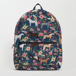 Horse Florals - navy Backpack | Feminine, Painting, Girls, Girly, Farm, Pet, Navy, Horses, Curated, Horse 