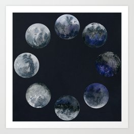 Ring of Moon Phases on Night Sky, Summer Stargazing Collection Art Print