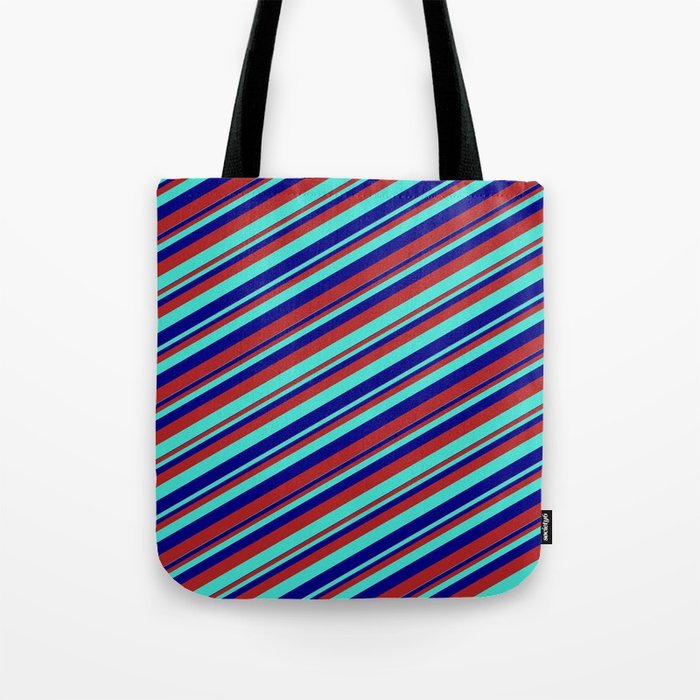 Blue, Red & Turquoise Colored Stripes Pattern Tote Bag