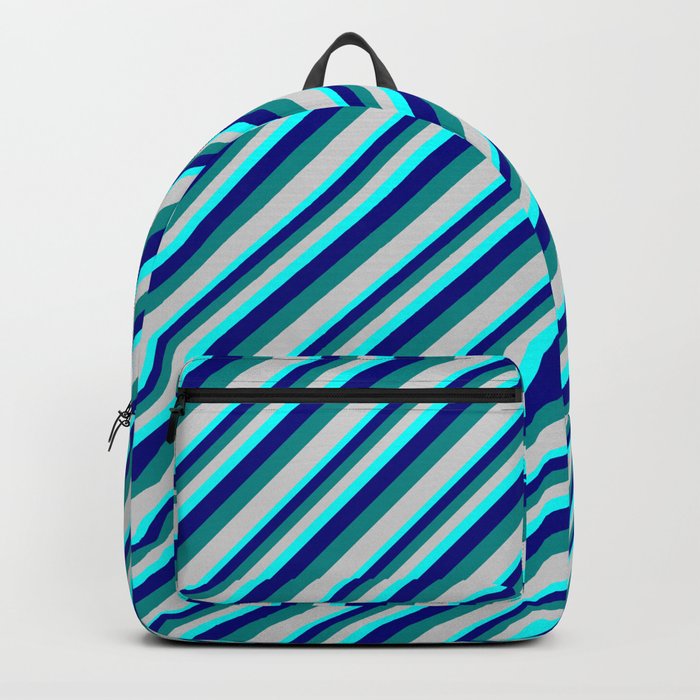 Aqua, Blue, Dark Cyan, and Light Gray Colored Lined/Striped Pattern Backpack