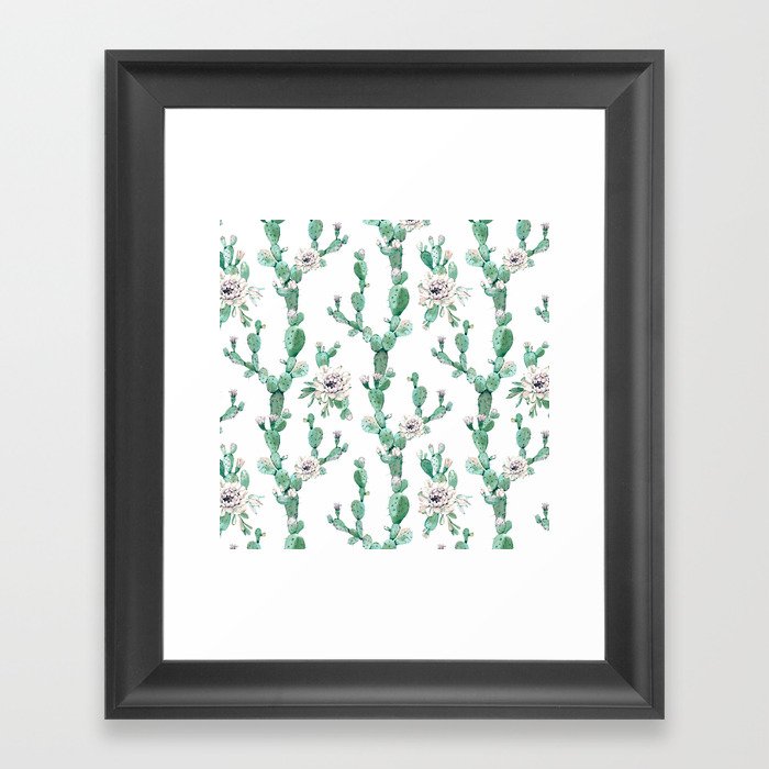 Cactus Rose Climb on White Framed Art Print