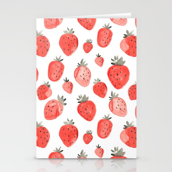 Watercolor Strawberries Pattern Stationery Cards