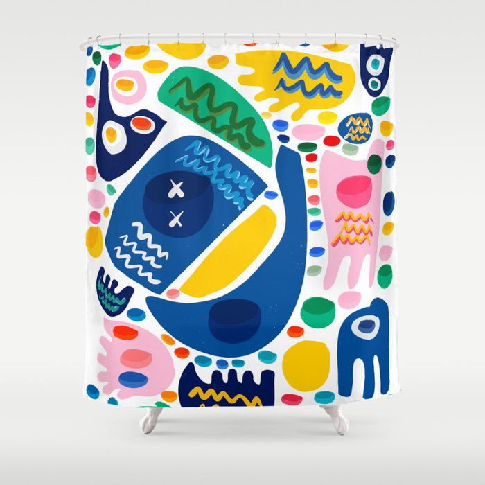 Abstract Shapes of Life Joyful Colorful Summer Decoration Pattern Art Shower Curtain