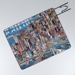 Retro Illustration of New York City Picnic Blanket