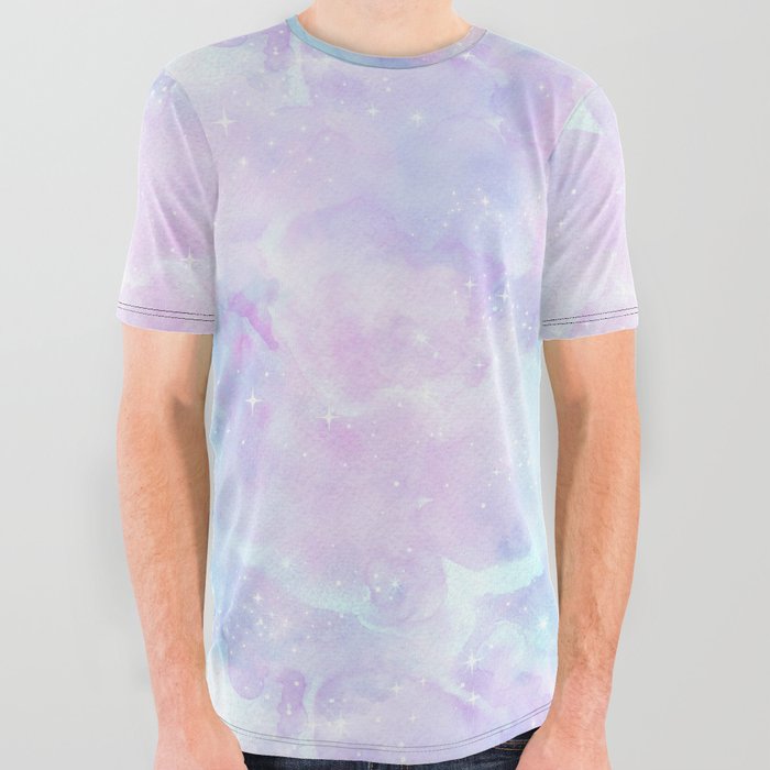 Pink Blue Pastel Galaxy Painting All Over Graphic Tee