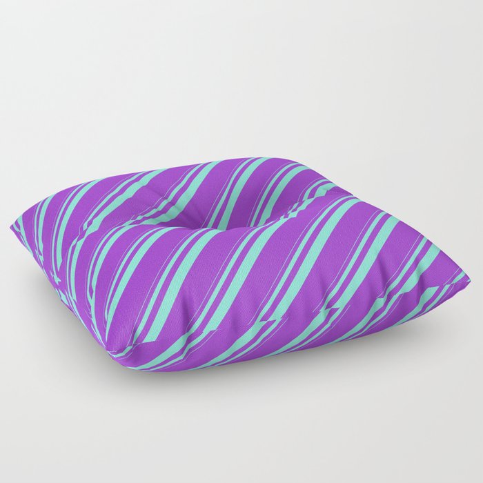 Aquamarine & Dark Orchid Colored Striped/Lined Pattern Floor Pillow