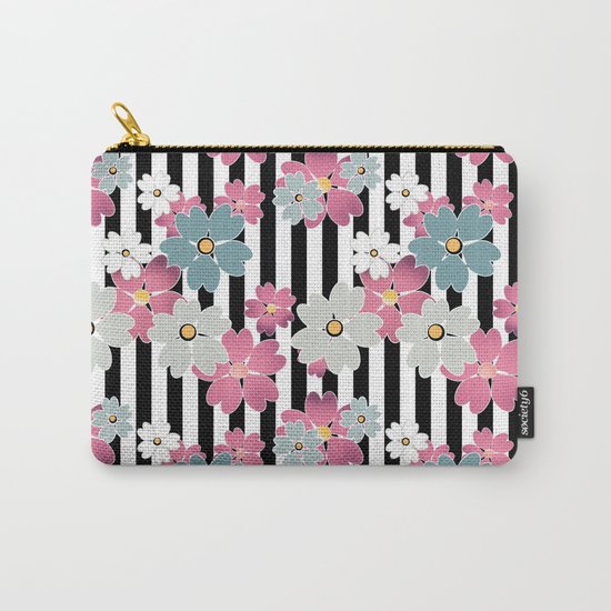 The floral pattern on striped background. Carry-All Pouch