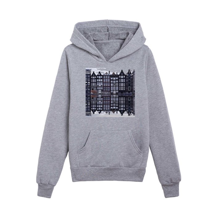 Amsterdam Row houses Reflected in the Canal Kids Pullover Hoodie