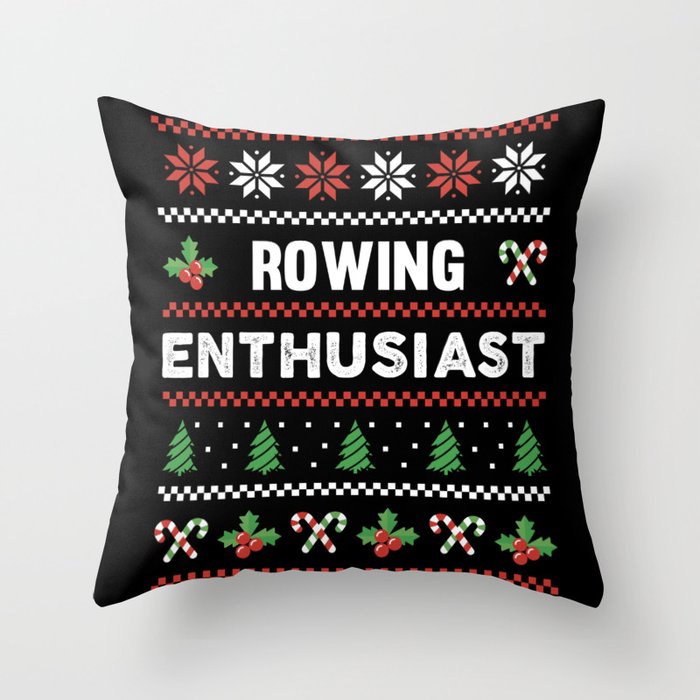 Rowing Enthusiast Ugly Christmas Sweater Gift Throw Pillow