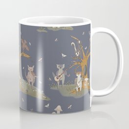 Music of The Night Nocturnal Animals Playing Instruments Insomniac Art Midnight Melody Cute Armadillo Raccoon Bat Moths A Forest Scene Repeat Pattern Muted Tones Coffee Mug