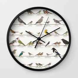 [Old Version] European Garden Birds Wall Clock | Birdwatcher, Birdwatching, Pigeon, Sparrow, Nightingale, Swift, Bluetit, Kingfisher, Birder, Wallchart 