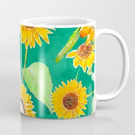 Yellow Mint Sunflowers Pretty Watercolor Paint Coffee Mug