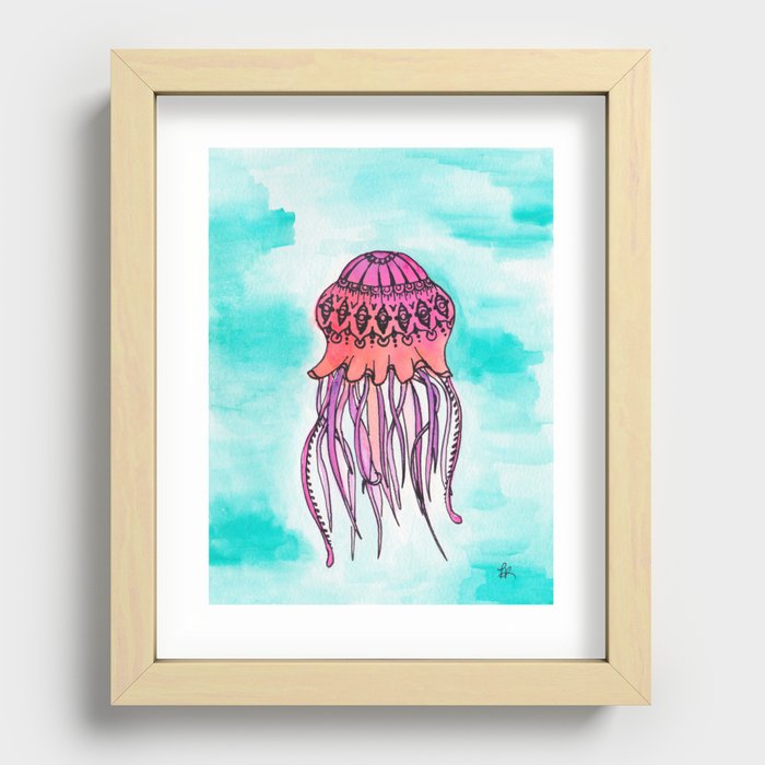 Pink and Orange Jellyfish Recessed Framed Print