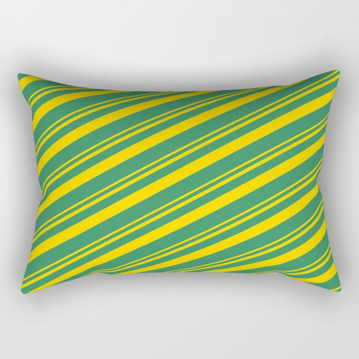Yellow & Sea Green Colored Lines/Stripes Pattern Rectangular Pillow