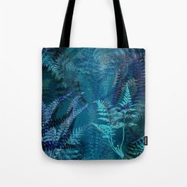 Night Forest Blue Fern Leaves Botanical Abstract Tote Bag