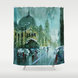 Melbourne - Flinders Street on a rainy day Shower Curtain