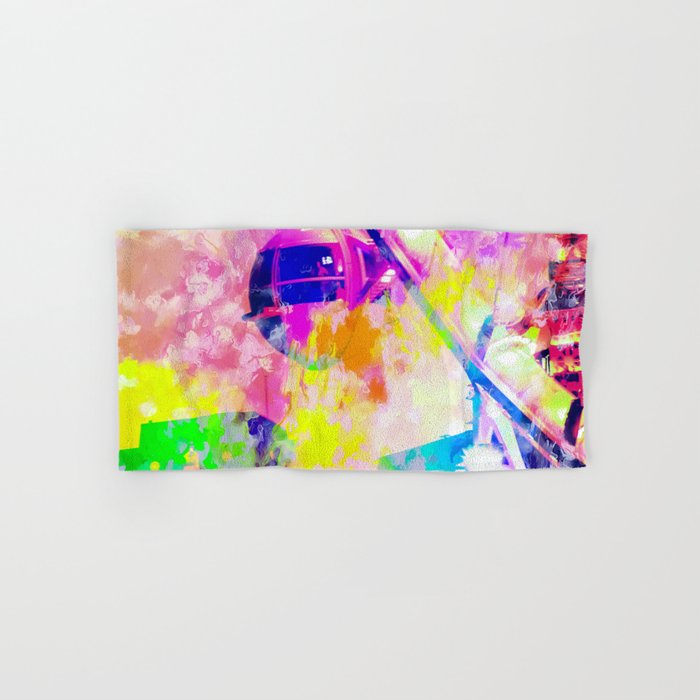 Ferris Wheel And Modern Building At Las Vegas Usa With Colorful Painting Abstract Background Hand Bath Towel By Timla Society6