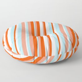 [ Thumbnail: Dark Salmon, Red, Mint Cream, and Powder Blue Colored Lined Pattern Floor Pillow ]
