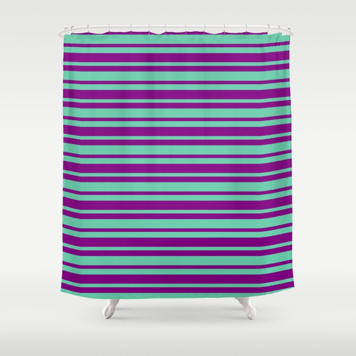 Purple & Aquamarine Colored Striped Pattern Shower Curtain