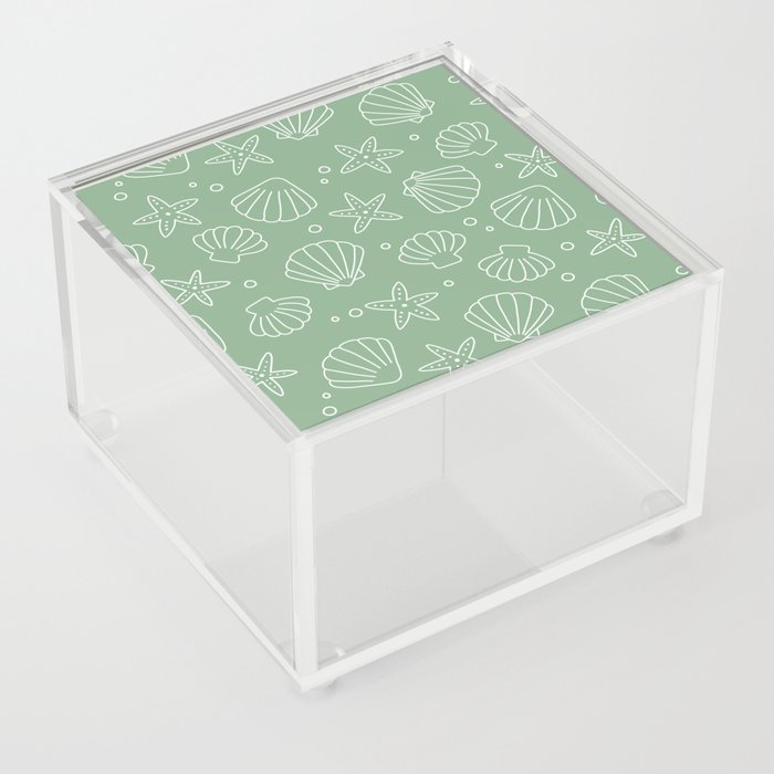 Seashell Pattern (white/sage green) Acrylic Box