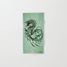 "Tsunami" by Amber Marine ~ Sea Dragon (Jade Version) ~ Graphite Illustration, (Copyright 2005) Hand & Bath Towel